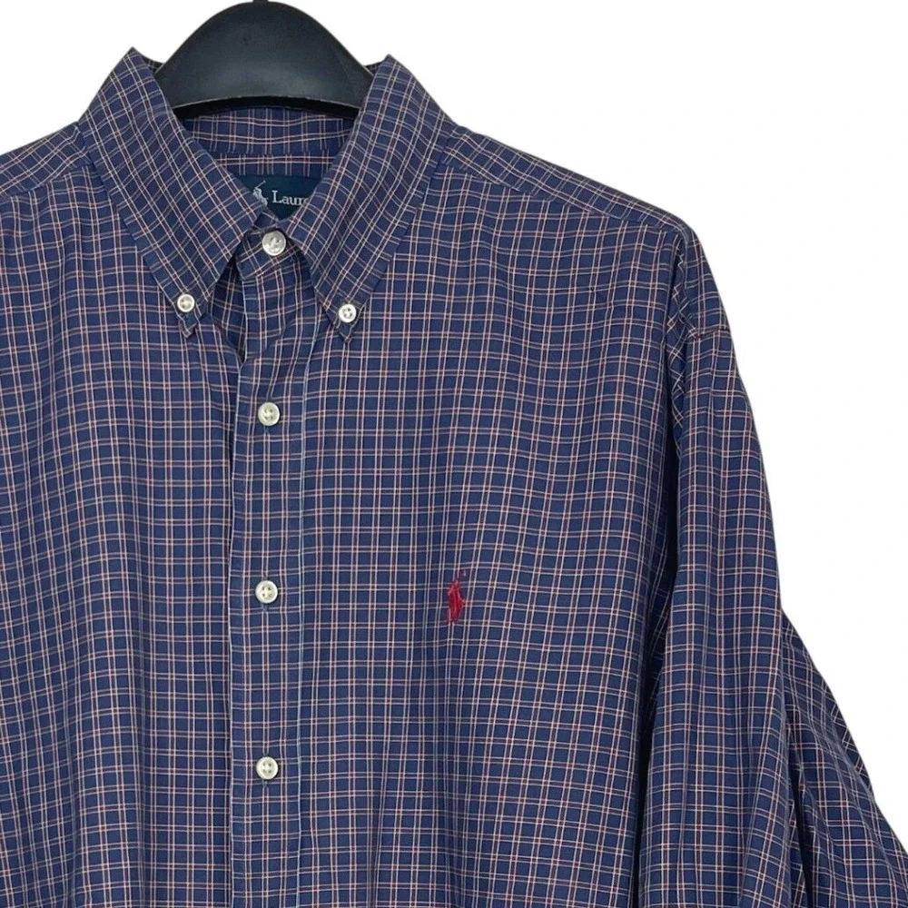 Polo Ralph Lauren Mens XL 100% Cotton Button Down Shirt Navy Blue Red Plaid Pony